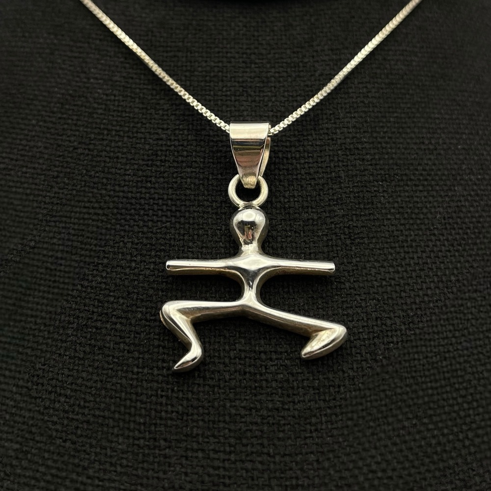 Sterling Silver Yoga Pose Pendant Necklace 24" Warrior 2 Pose Virabhadrasana